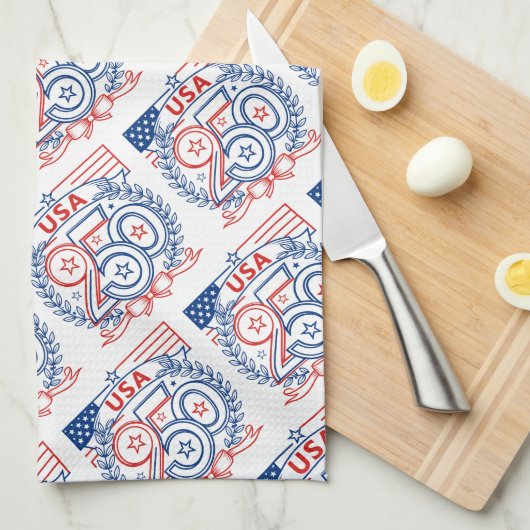 USA 250 Patriotic Anniversary Emblem Design キッチンタオル (四つ折り)