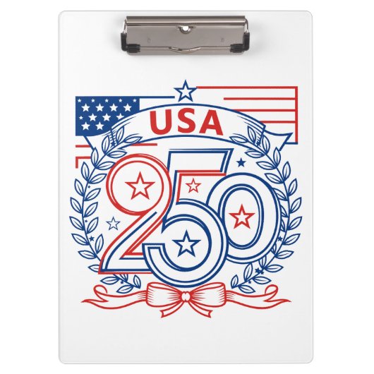 USA 250 Patriotic Anniversary Emblem Design クリップボード (正面)