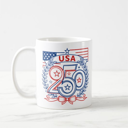 USA 250 Patriotic Anniversary Emblem Design コーヒーマグカップ (左)