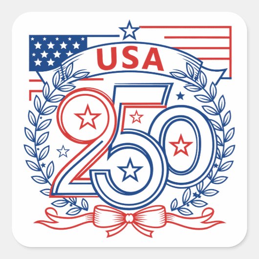 USA 250 Patriotic Anniversary Emblem Design スクエアシール (正面)