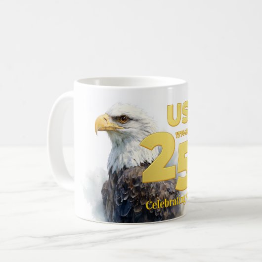 USA 250: Watercolor Bald Eagle & Gold コーヒーマグカップ (正面左)
