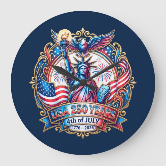 USA 250 years 4th of July 1776-2026 ラージ壁時計 (正面)