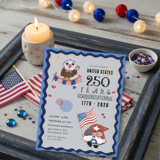 USA 250 Years Celebration with Gnome & Eagle 招待状