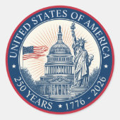 USA 250 Years Freedom America's Semiquincentennial ラウンドシール (正面)