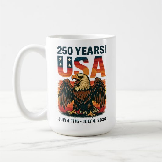 USA 250 Years – Patriotic Bald Eagle July 4th 2026 コーヒーマグカップ (左)