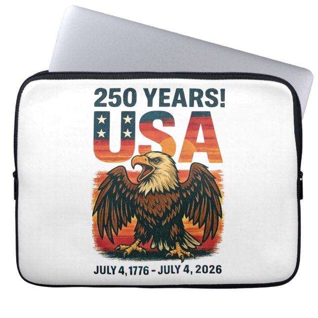 USA 250 Years – Patriotic Bald Eagle July 4th 2026 ラップトップスリーブ (正面)
