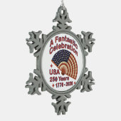 USA 250 Years Patriotic Fan Design – 1776-2026  スノーフレークピューターオーナメント (左)