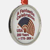 USA 250 Years Patriotic Fan Design – 1776-2026 メタルオーナメント (右)