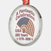 USA 250 Years Patriotic Fan Design – 1776-2026 メタルオーナメント (左)