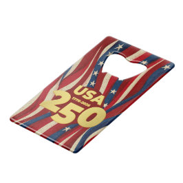 USA 250 Years Patriotic Red White Blue with Gold クレジットカード栓抜き