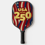 USA 250 Years Patriotic Red White Blue with Gold ピックルボールラケット (正面)