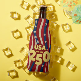 USA 250 Years Patriotic Red White Blue with Gold ボトルクーラー