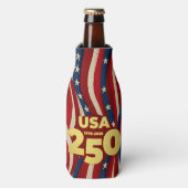 USA 250 Years Patriotic Red White Blue with Gold ボトルクーラー (ボトル正面)