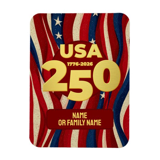 USA 250 Years Patriotic Red White Blue with Gold マグネット (縦)