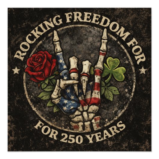 USA 250 Years Rocking Freedom Patriotic Skeleton H ポスター (正面)