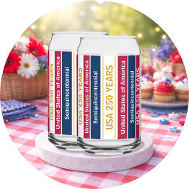 USA 250 Years Semiquincentennial Patriotic Stripes ガラス缶