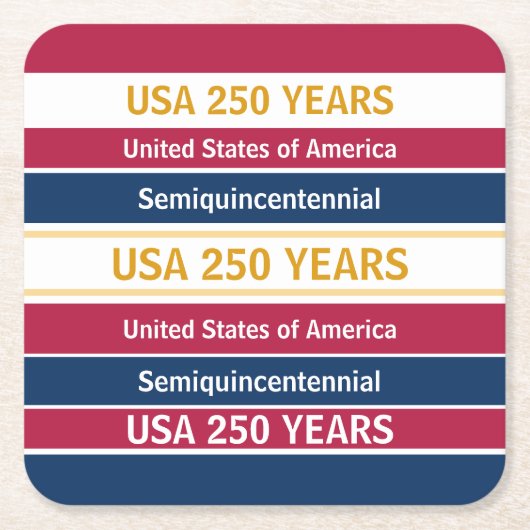 USA 250 Years Semiquincentennial Patriotic Stripes スクエアペーパーコースター (正面)