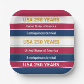USA 250 Years Semiquincentennial Patriotic Stripes ペーパープレート (正面)