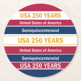 USA 250 Years Semiquincentennial Patriotic Stripes ラウンドペーパーコースター