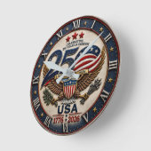 USA 250th Anniversary 1776–2026 Patriotic Bald ラウンド壁時計 (傾斜)