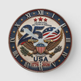 USA 250th Anniversary 1776–2026 Patriotic Bald ラウンド壁時計