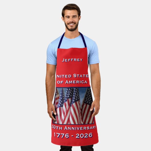 USA 250th Anniversary American Flags Patriotic エプロン (着用した状態)