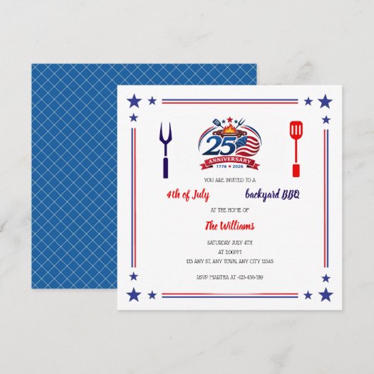USA 250th Anniversary Backyard BBQ Invitation 招待状 (正面/裏面)