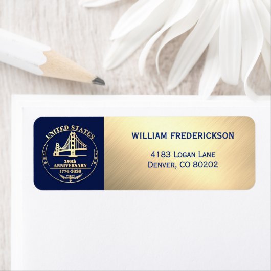 USA 250th Anniversary Golden Gate design return ラベル (インサイチュ)