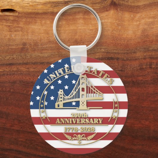 USA 250th Anniversary Golden Gate Patriotic Flag  キーホルダー (正面)