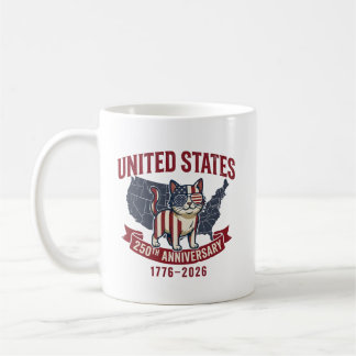 USA 250th Anniversary  Patriotic Cat American Flag コーヒーマグカップ