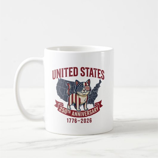USA 250th Anniversary  Patriotic Cat American Flag コーヒーマグカップ (左)