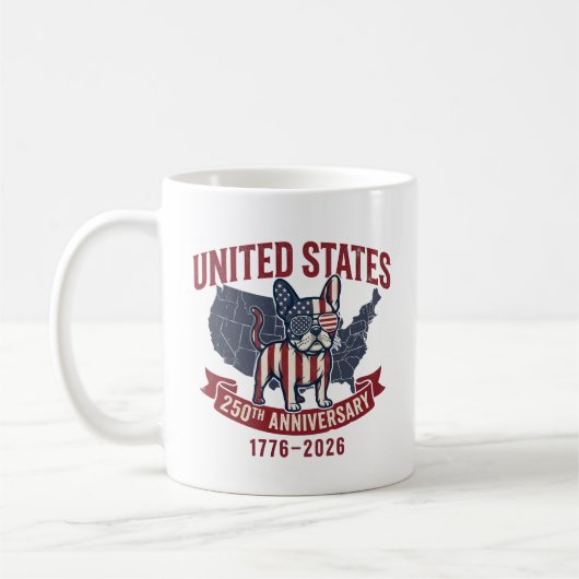 USA 250th Anniversary  Patriotic Dog American Flag コーヒーマグカップ (左)