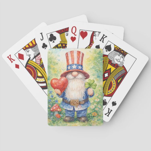 USA 250th Anniversary Patriotic Gnome Heart Shamro トランプ (裏面)