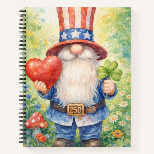 USA 250th Anniversary Patriotic Gnome Heart Shamro ノートブック (正面)