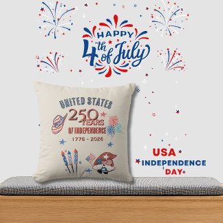 USA 250th Anniversary Patriotic Gnome Throw Pillow クッション