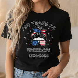 USA 250th Anniversary Patriotic Messy Bun Freedom Tシャツ