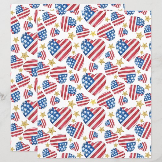 USA 250th Anniversary Retro Hearts Scrapbook Paper (正面/裏面)