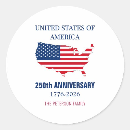 USA 250th Anniversary Semiquincentennial Patriotic ラウンドシール (正面)