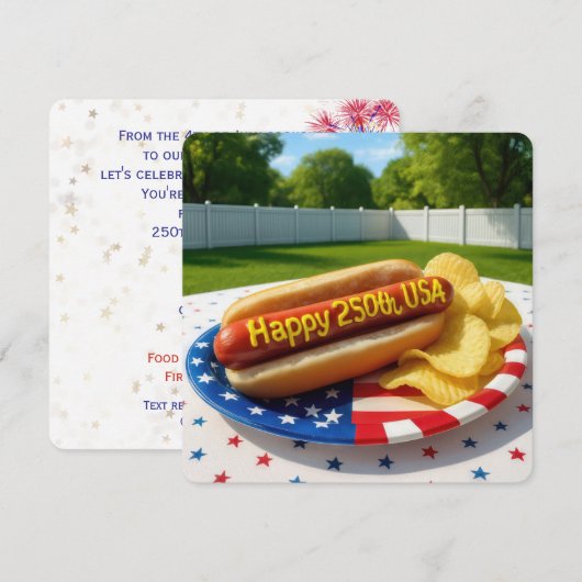 USA 250th Birthday Party Hot Dog 招待状 (正面/裏面)