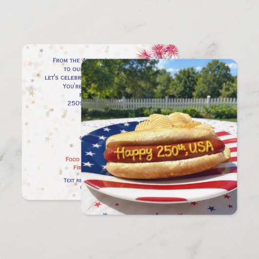 USA 250th Birthday Party Hot Dog 招待状 (正面/裏面)
