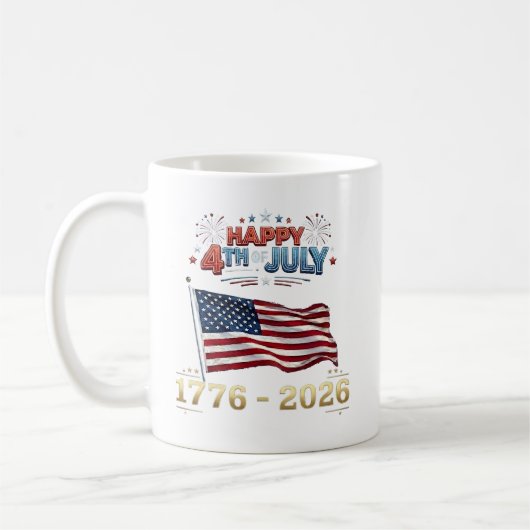 USA 4th of July 1776-2026 Patriotic Flag Firework コーヒーマグカップ (左)