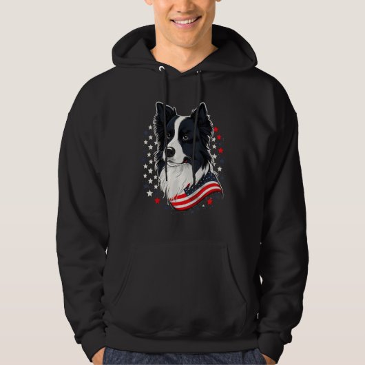 USA 4th Of July Border Collie on American Border C パーカ (正面)