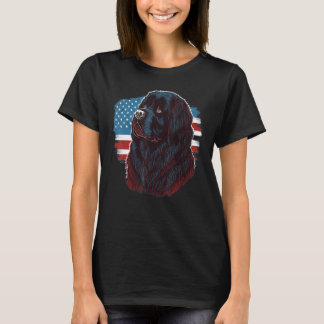 USA 4th Of July Newfie Dog on American Newfoundlan Tシャツ