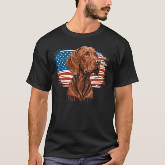 USA 4th Of July Vizsla on Patriotic American Vizsl Tシャツ (正面)