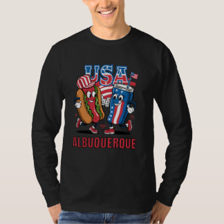 USA Albuquerque Hotdog and Soda Cartoon Tシャツ