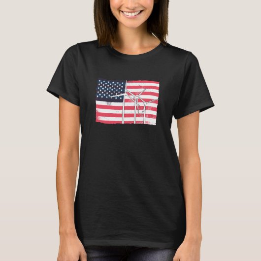 USA America Flag Wind Turbine Energy Tシャツ (正面)