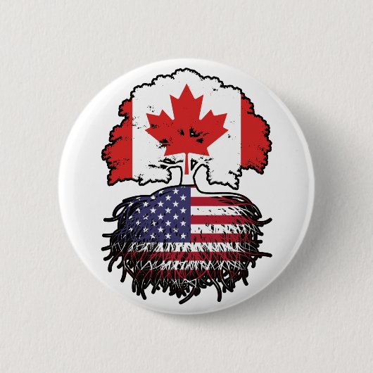 USA American Canadian Canada Tree Roots Flag 缶バッジ (正面)