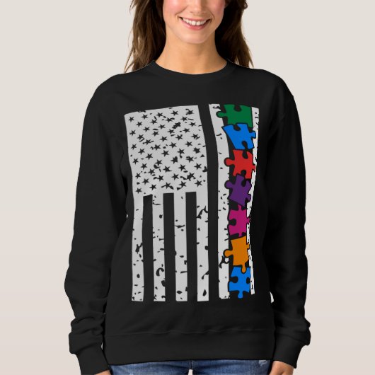 USA American Flag Autism Awareness Autistic Child  スウェットシャツ (正面)