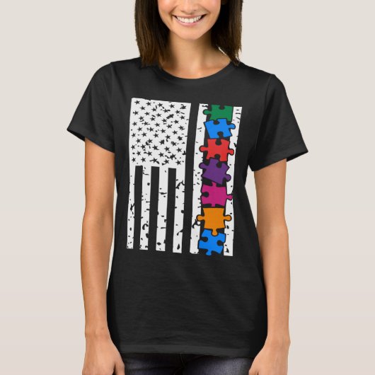 USA American Flag Autism Awareness Autistic Child  Tシャツ (正面)