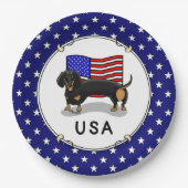 USA American Flag Dachshund Dachsie (black & tan) ペーパープレート (正面)